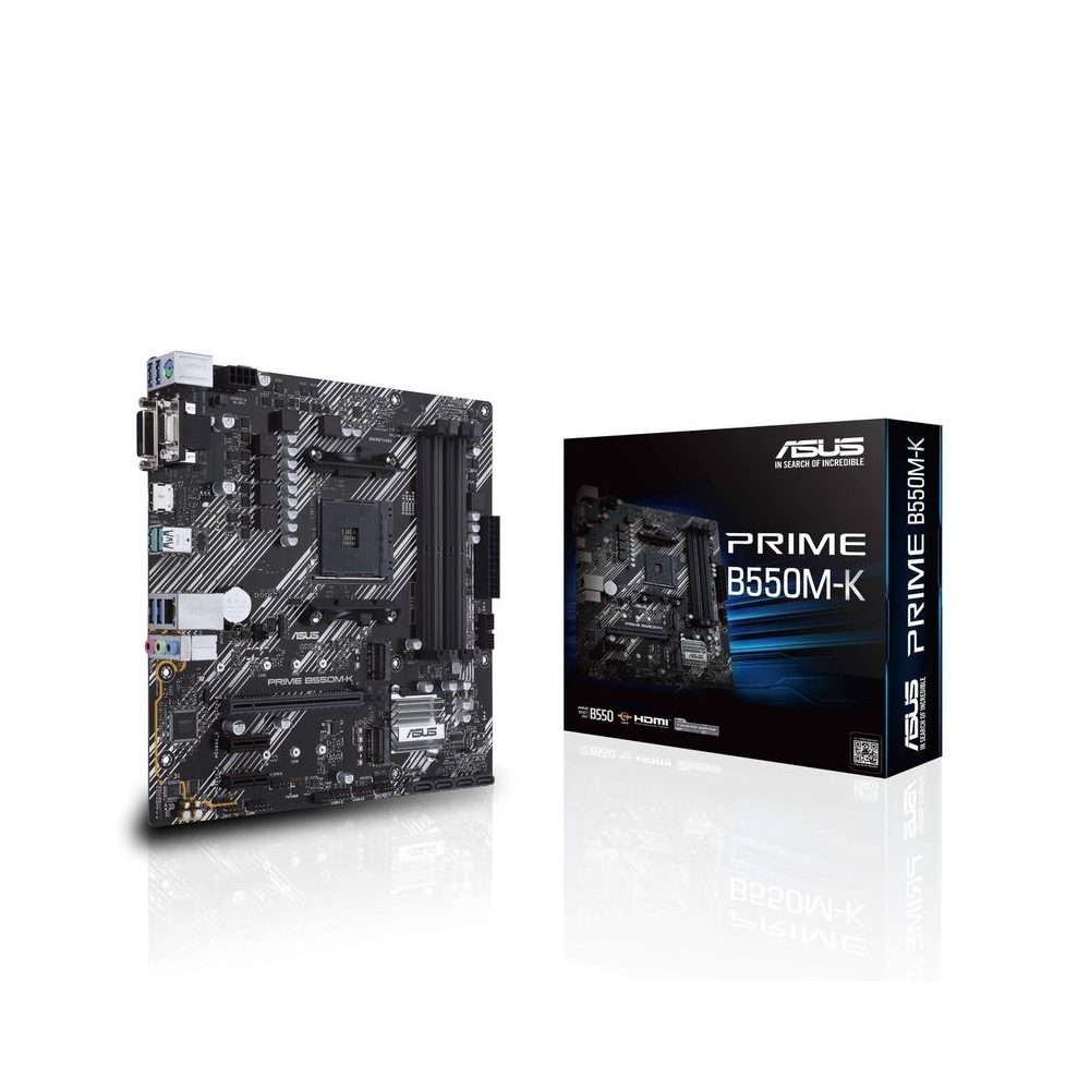 ASUS Prime B550M-K (AMD AM4 Socket for AMD Ryzen 5000/5000 G/ 4000 G/ 3000) DDR4 Micro ATX Motherboard with Dual M.2 PCIe 4.0 1Gb Ethernet HDMI/D-Sub/DVI SATA 6Gbps USB 3.2 Gen2 Type-A, Black