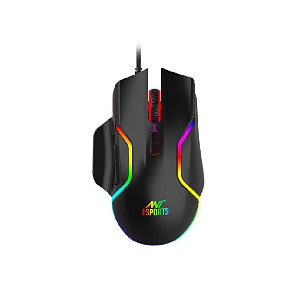 Ant Esports GM320 RGB Wired Gaming Mouse, 12800 DPI Optical Sensor, 8 Programmable Buttons with Rapid Fire, Ergonomic Design, RGB Lighting, Braided Cable, USB Gaming Mouse for PC, Laptop (Black)