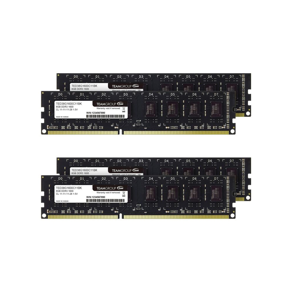 TEAMGROUP Elite DDR3 32GB Kit (4x8GB) 1600MHz (PC3-12800) CL11 Unbuffered Non-ECC 1.5V UDIMM 240 Pin PC Computer Desktop Memory Module Ram Upgrade - TED316G1600C112U01