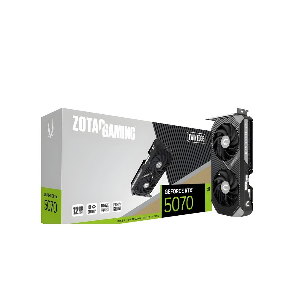 ZOTAC Gaming GeForce RTX 5070 Twin Edge Graphics Card - Black | 12 GB | DLSS 4 | GDDR7 | 192 bit | IceStorm 2.0 Advanced Cooling | Dual Fan | SFF Ready | Metal Backplate | ZT-B50700E-10P