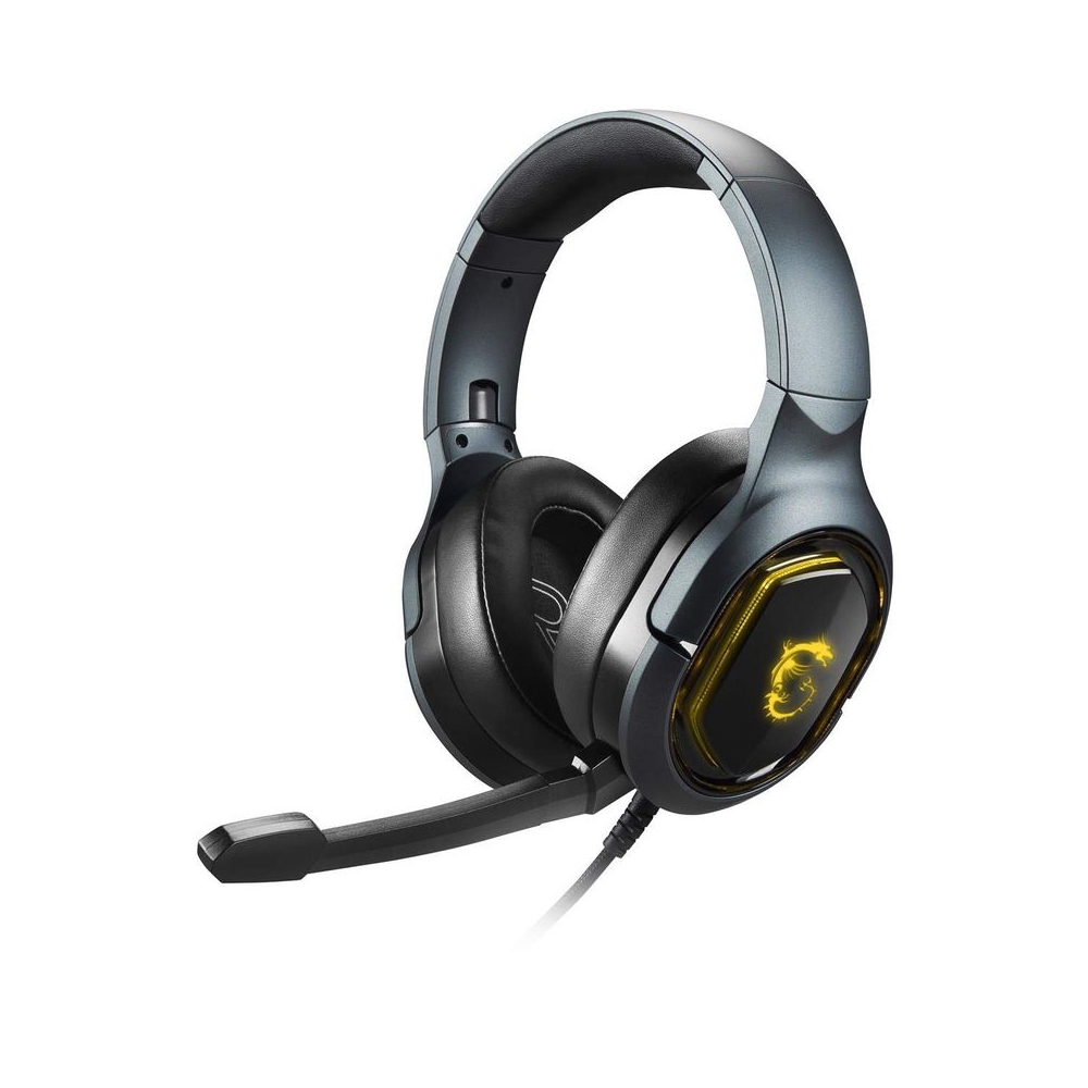 MSI Immerse GH50 Gaming Headset - Virtual 7.1 Surround Sound - Wired, Over Ear Lightweight, Foldable Design Headphone with Mic, RGB Mystic Light - 40 mm Drivers - Black