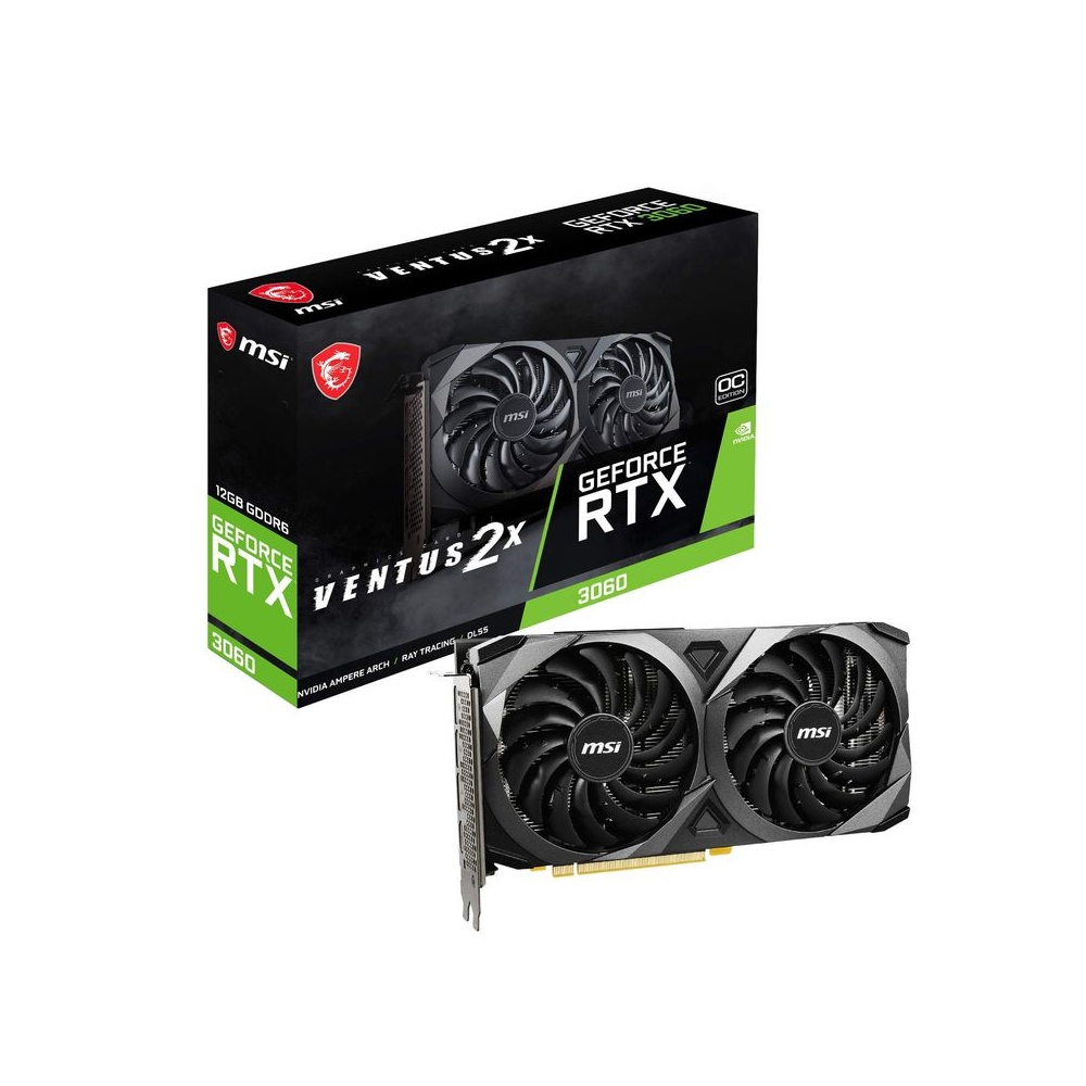 MSI Gaming GeForce RTX 3060 gddr6 pci_e_x16 12GB 15 Gbps GDRR6 192-Bit HDMI/DP PCIe 4 Torx Twin Fan Ampere OC Graphics Card (RTX 3060 Ventus 2X 12G OC), Black