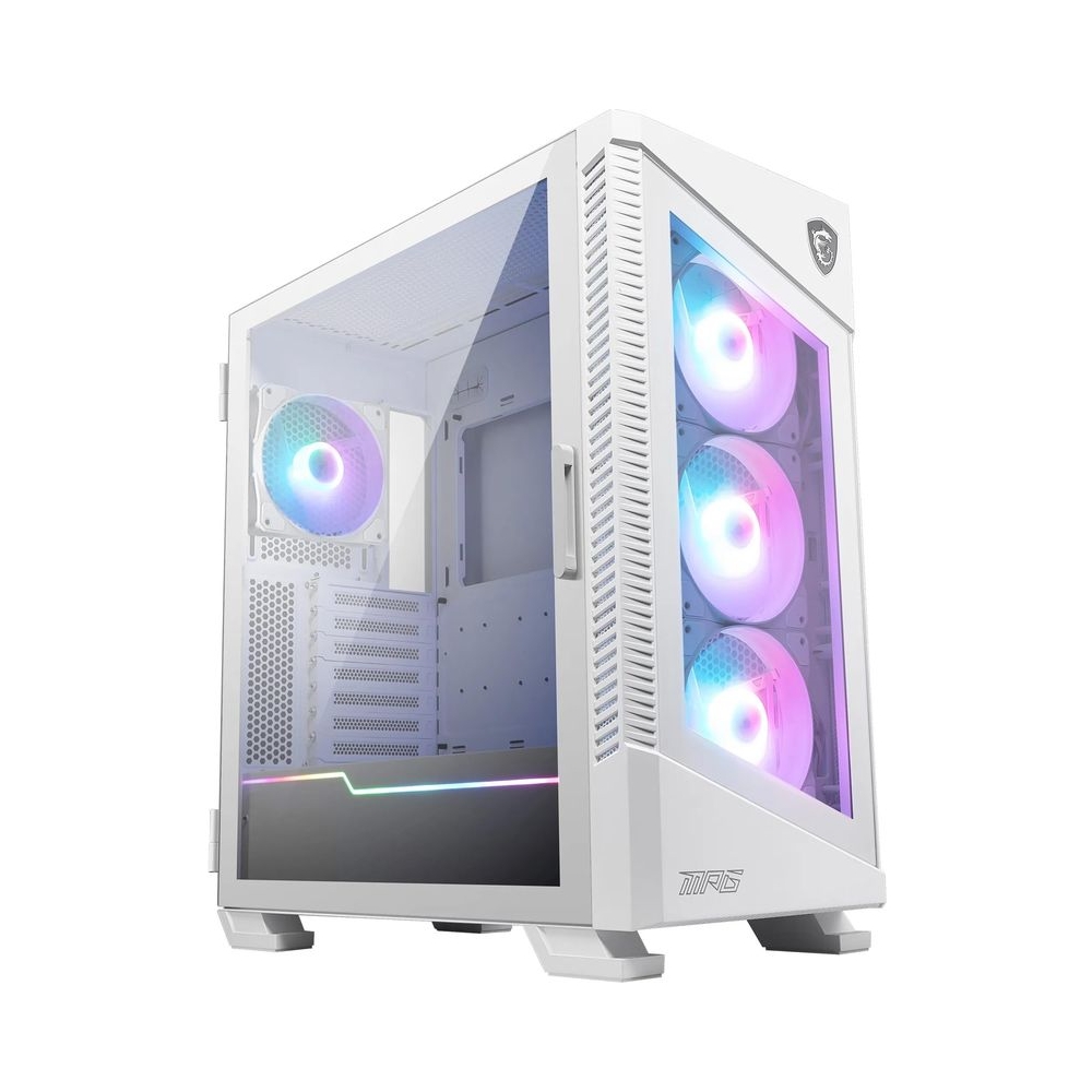 MSI MPG Velox 100R White Premium Gaming PC Cabinet: ARGB Lighting, Vertical GPU Bracket, Side Air Vents, 360mm Radiator Support, Type-C, Tempered Glass Swinging Window, Supports Up to 7 Fans