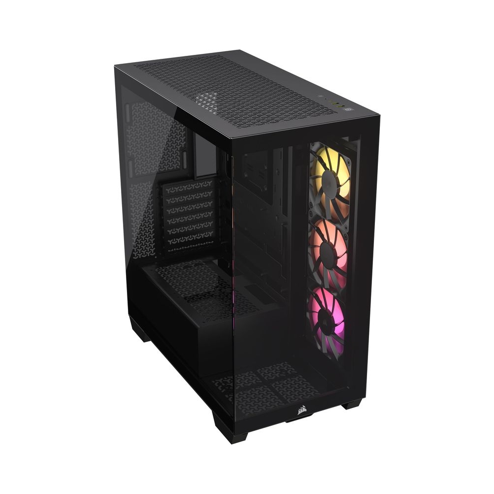 CORSAIR 3500X ARGB Mid-Tower ATX Dual Chamber PC Case – Panoramic Tempered Glass – Reverse Connection Motherboard Compatible – 3X CORSAIR RS120 ARGB Fans Included – Black