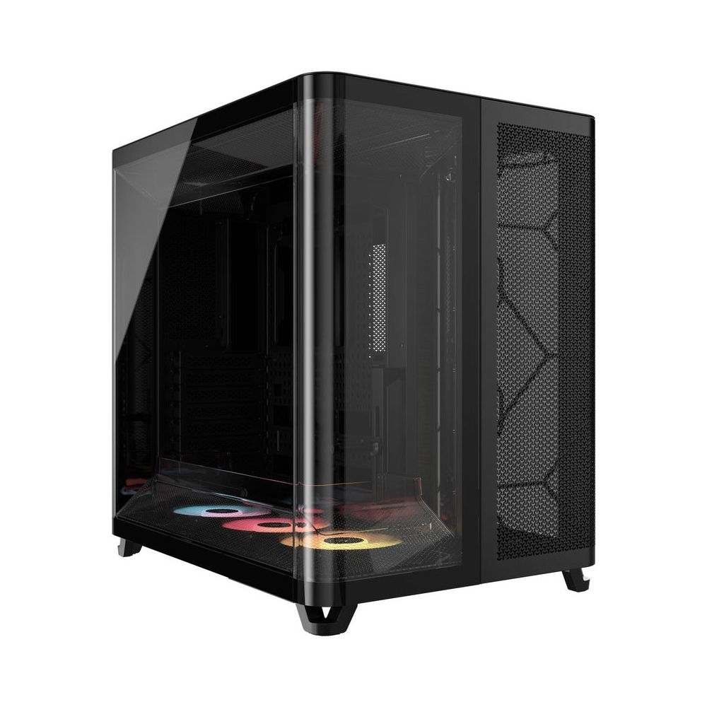 CORSAIR AIR 5400 Mid-Tower PC Case – Triple-Chamber Design – Airflow Ducts for Powerful Cooling — Isolated 360mm CPU AIO Chamber – ASUS BTF, — RapidRoute 2.0 — RS-R Reverse-Rotor ARGB Fans, Black