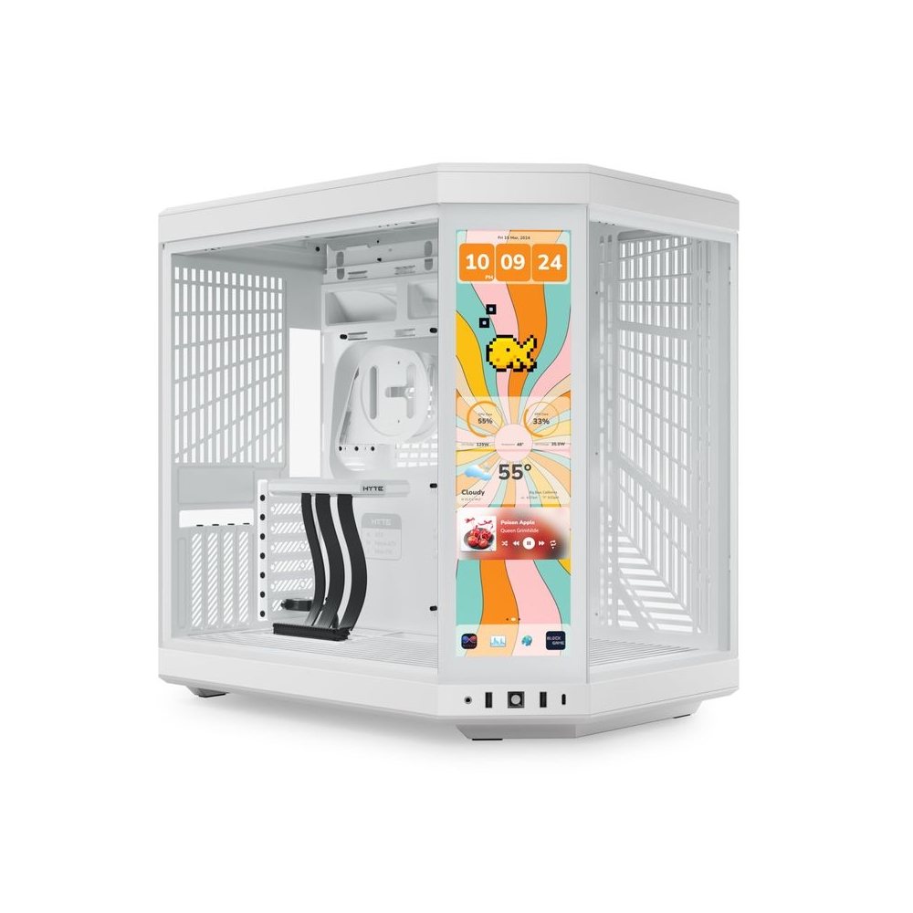 Hyte Y70 Touch Infinite Dual Chamber ATX Mid Tower Modern Aesthetic Case with 14.9" Integrated 2.5K IPS Touchscreen - Snow White