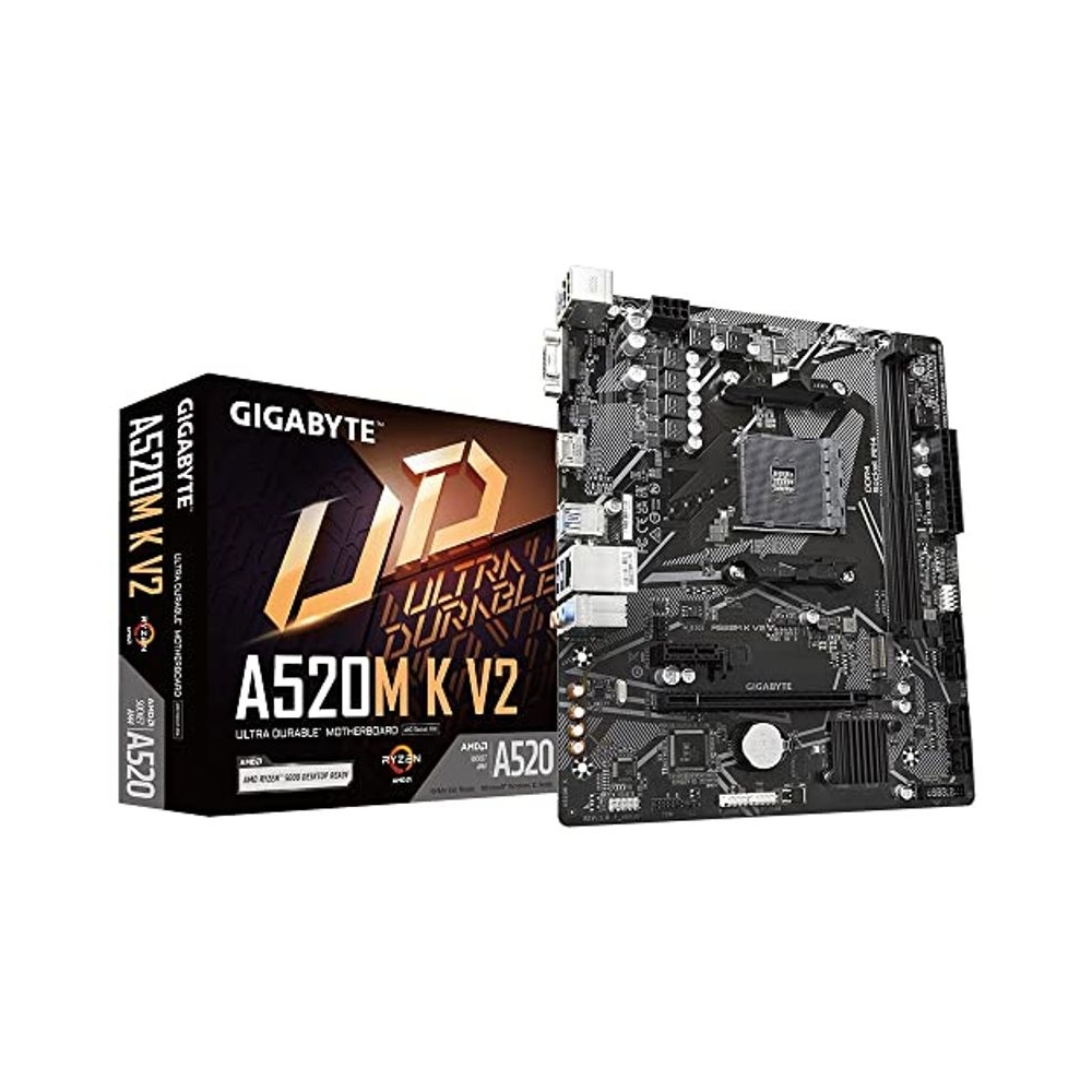 GIGABYTE A520M K V2 (Rev. 1.0) Micro-ATX Motherboard – AMD AM4, DDR4 (5100 MHz OC), PCIe 3.0 x4 M.2, GbE LAN, HDMI + D-Sub, Smart Fan 5
