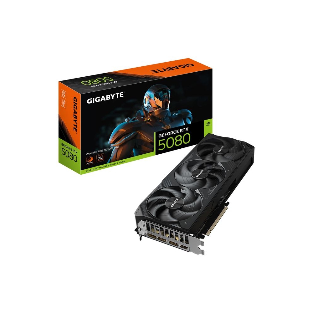 GIGABYTE Geforce RTX 5080 WINDFORCE OC SFF 16G Graphics Card, WINDFORCE Cooling System pci_e_x16, 16GB 256-Bit GDDR7, GV-N5080WF3OC-16GD Video Card