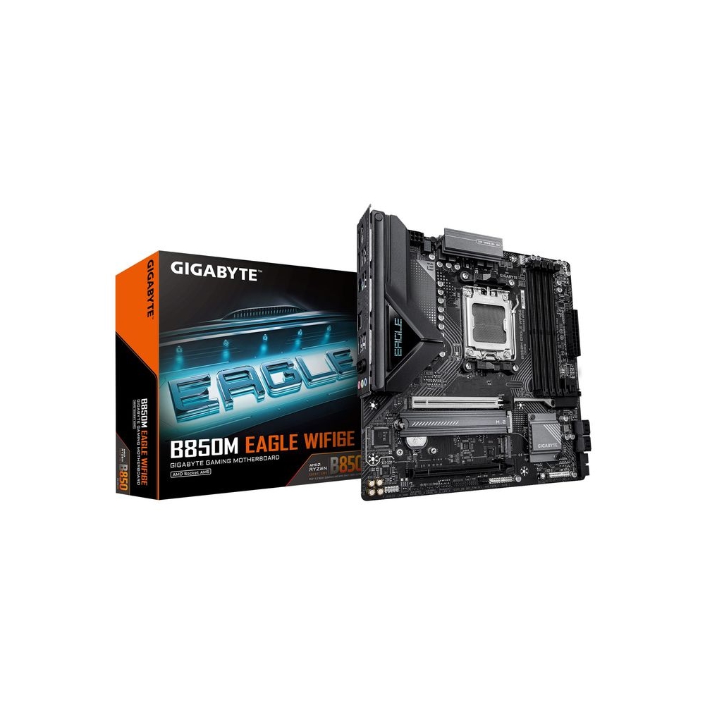 GIGABYTE B850M Eagle WIFI6E AMD AM5 Motherboard, M-ATX, DDR5, 2X M.2, PCIe 5.0, USB-C, USB 3.2 Gen 2, WIFI6E, 2.5GbE LAN, EZ-Latch, Wi-Fi EZ-Plug