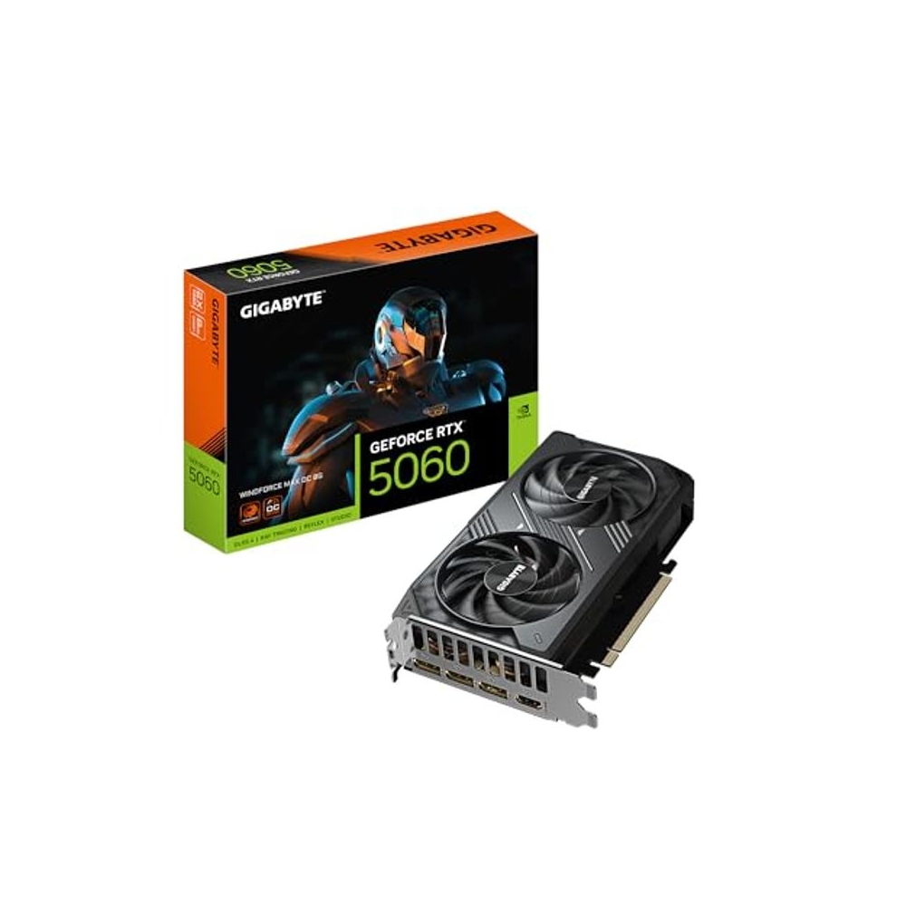 GIGABYTE GeForce RTX 5060 WINDFORCE MAX OC 8GB GDDR7, PCIe 5.0 Graphics Card – Blackwell DLSS 4, 3840 CUDA Cores, 2512 MHz Boost Clock, 128-bit, HV Fans