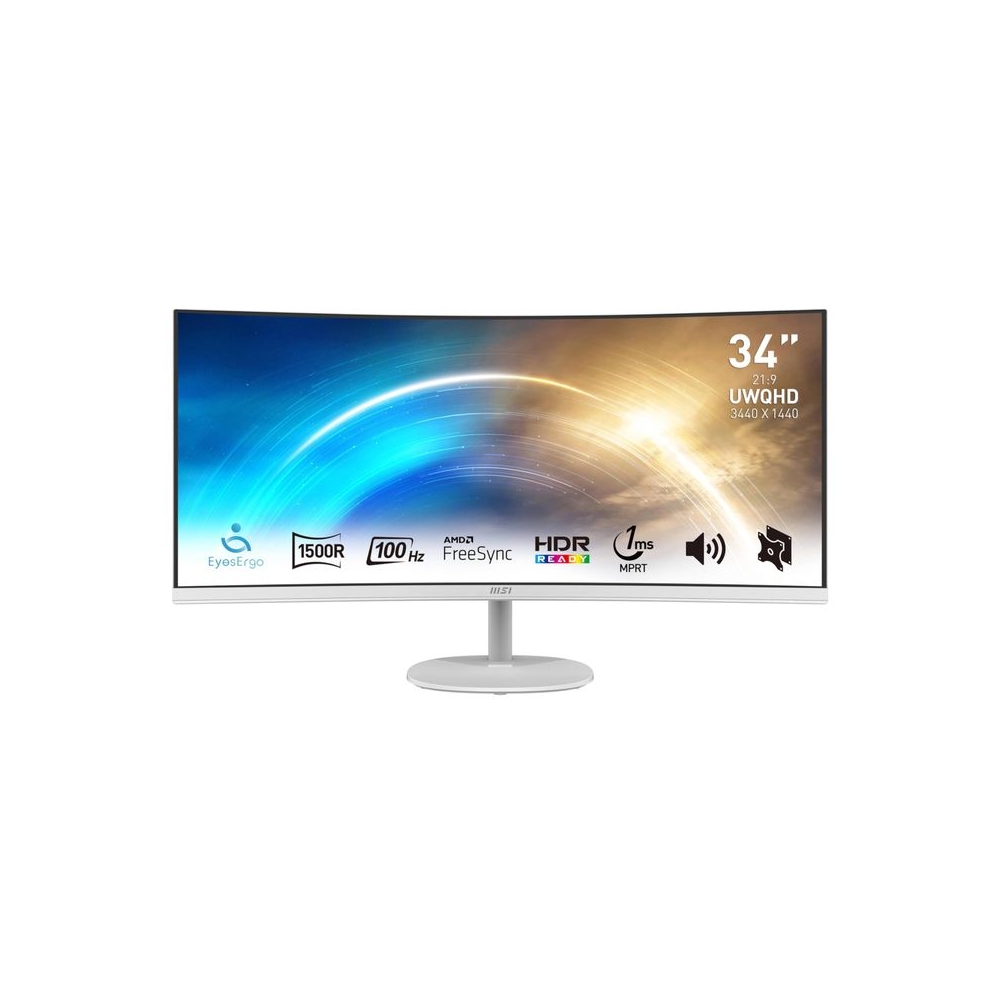 MSI PRO MP341CQW 34-Inch FHD Monitor - 3440 x 1440 Professional Curved LED Monitor with 100Hz Refresh Rate, Anti-Glare & Anti-Flicker Technology PC Monitor for Desktop, VESA Mount (White)