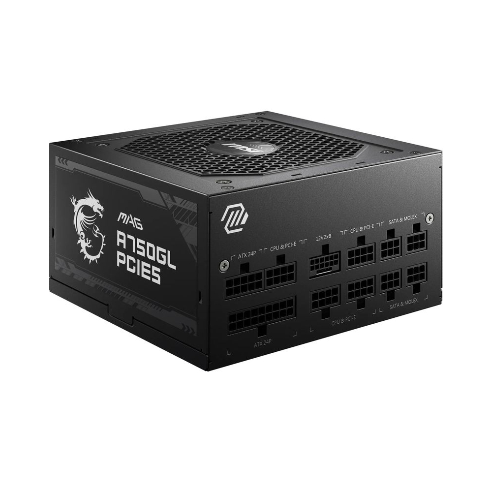 MSI MAG A750GL PCIE5 Power Supply Unit, 750W, 80 Plus Gold, Fully Modular, ATX 3.1, PCIe 5.1 GPU Support, 120mm FDB Fan, Full-Bridge LLC, Flat Black Cables - 7 Year Warranty