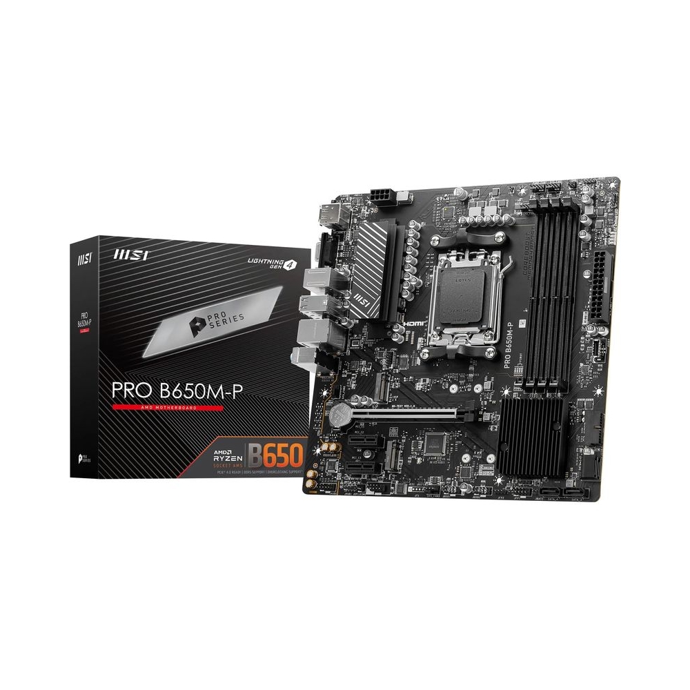 MSI PRO B650M-P Motherboard, Micro-ATX - Supports AMD Ryzen 7000 Series Processors, AM5 - DDR5 Memory Boost 6000+MHz/OC, 1 x PCIe 4.0 x16, 2 x M.2 Gen4, 2.5G LAN