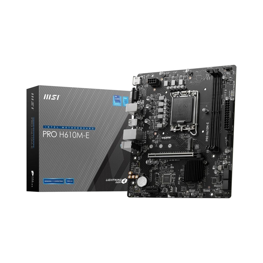MSI PRO H610M-E Motherboard, Micro-ATX - Supports 14th/13th/12th Gen Intel Core Processors, LGA 1700 - DDR5 Memory Boost 5600MHz/MAX, PCIe 4.0 x16 Slot, M.2 Gen3 Slot