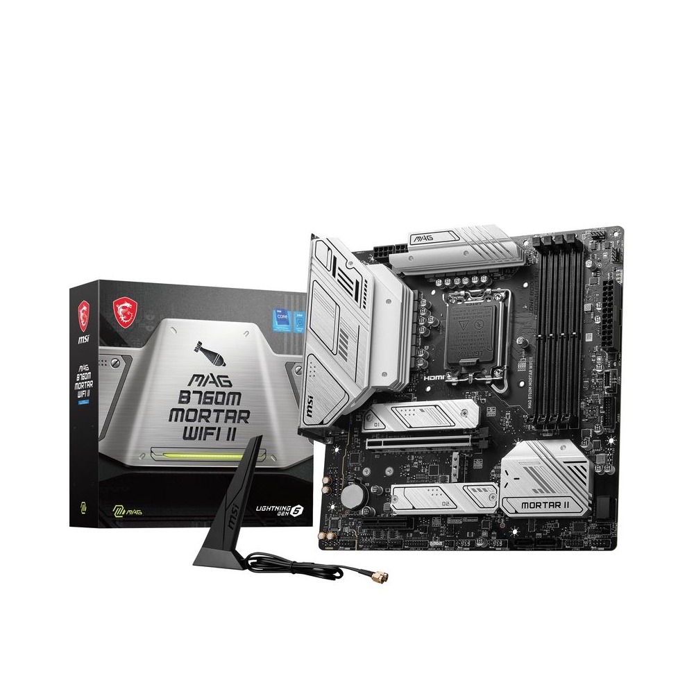 MSI MAG B760M Mortar WiFi II Motherboard, Micro-ATX - Supports Intel 14th/13th/12th Gen Core Processors, LGA 1700, DDR5 Memory Boost 7800+MHz/OC, PCIe 5.0 x16, M.2 Gen4, Wi-Fi 6E