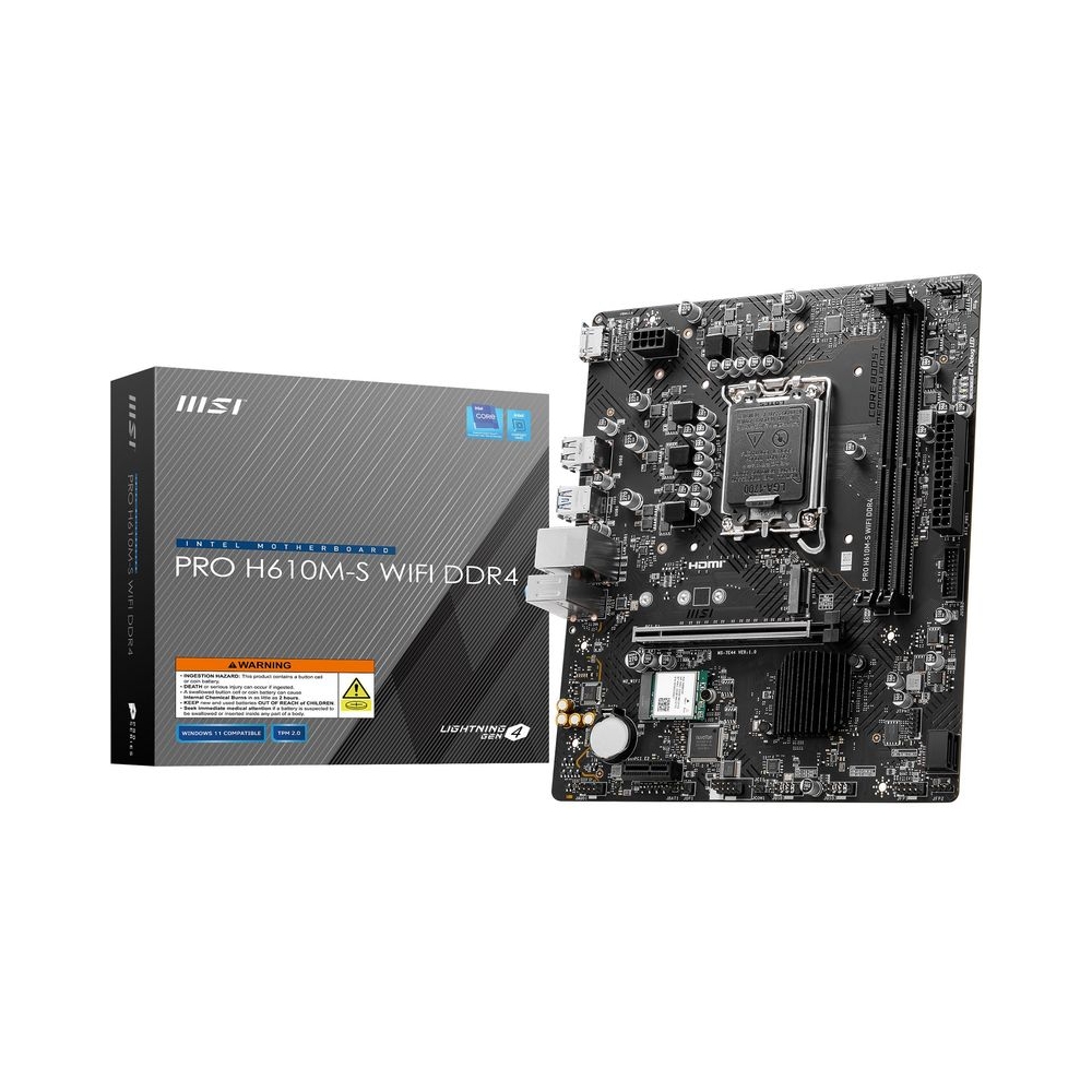 MSI PRO H610M-S WiFi DDR4 Motherboard, Micro-ATX - Supports Intel Core 14th, 13th and 12th Gen Processors, LGA 1700 - DDR4 Memory Boost 3200MHz/MAX, PCIe 4.0 x16 Slot, M.2 Gen3 Slot, Wi-Fi 6E, BT 5.3