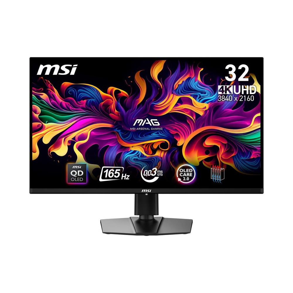 MSI MAG 321UP QD-OLED 31.5 Inch 4K UHD Gaming Monitor - 3840 x 2160 Quantum Dot OLED Panel, 165Hz / 0.03ms, 99% DCI-P3, ΔE≤2, DisplayHDR True Black 400 - DP 1.4a, HDMI 2.1(UHD@165Hz), USB Type-C