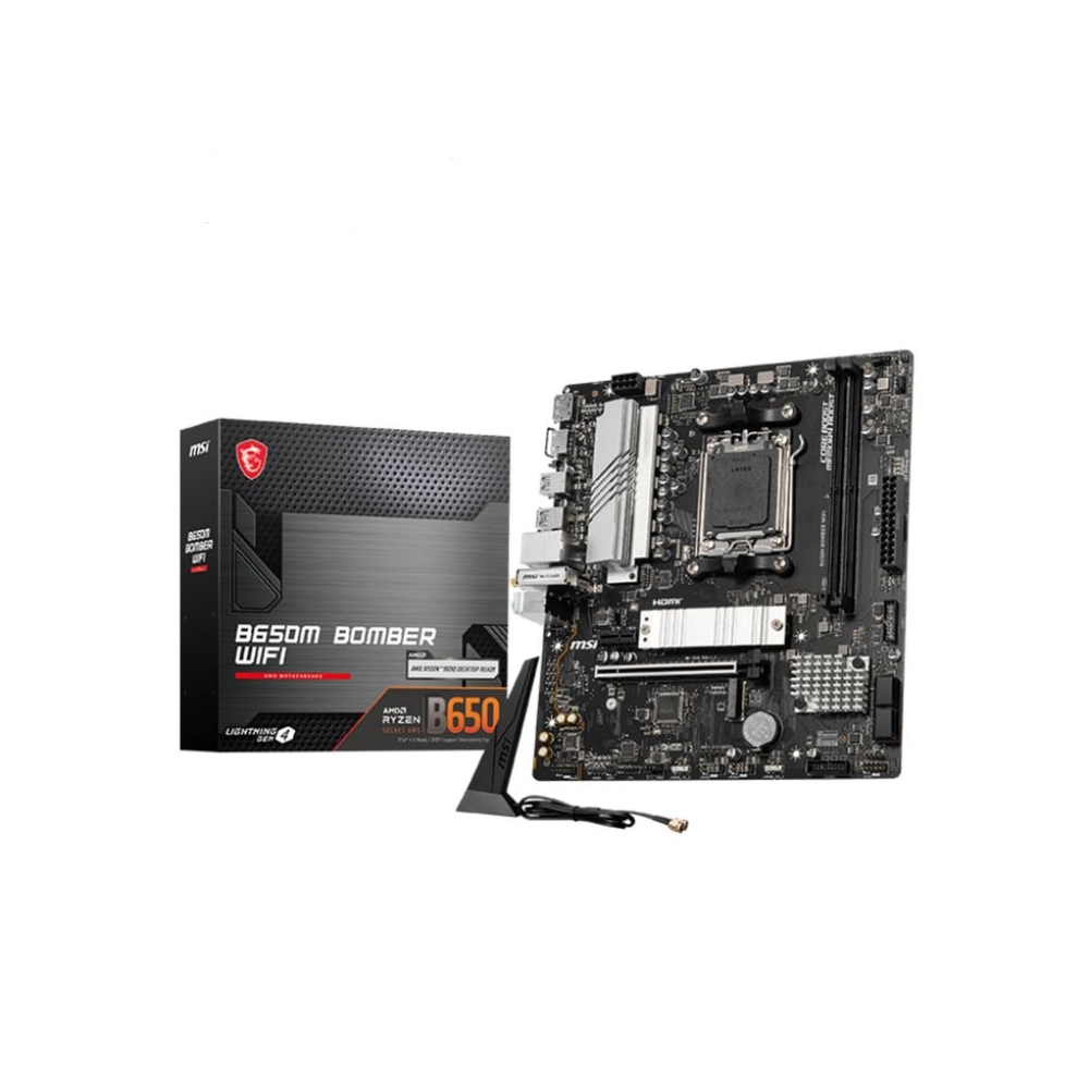 MSI B650M Bomber WiFi Motherboard, Micro-ATX - AMD Ryzen 9000/8000/ 7000 Series Desktop Processors, Socket AM5 - DDR5 Memory Boost 7800+ MT/s (OC), PCIe 4.0 x16 Slot, M.2 Gen4 Slot