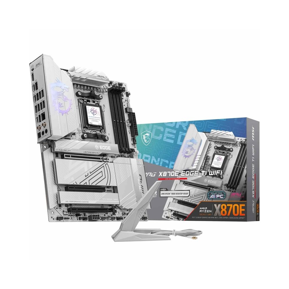 MSI MPG X870E Edge TI WiFi Motherboard, ATX - Supports AMD Ryzen 9000/8000 / 7000 Processors, AM5-80A SPS VRM, DDR5 Memory Boost 8400+MT/s (OC), PCIe 5.0 x16, M.2 Gen5, Wi-Fi 7, 5G LAN