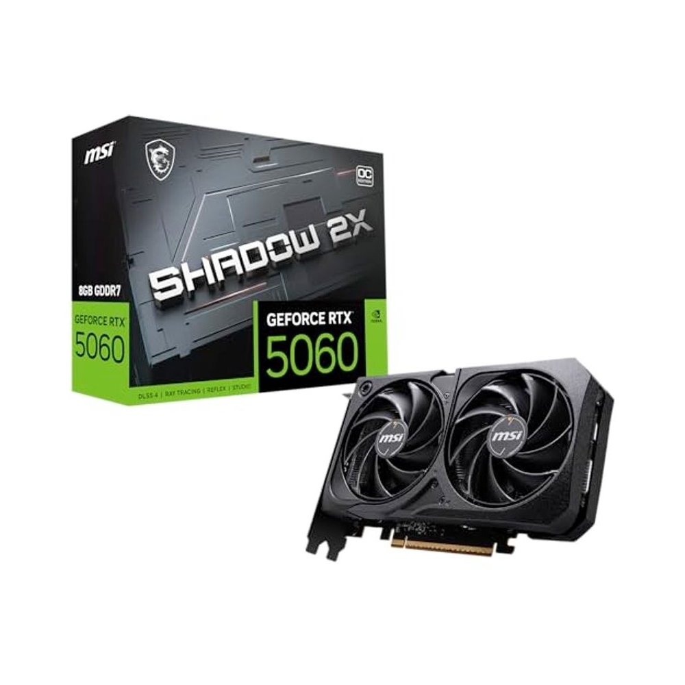 MSI GeForce RTX 5060 8G Shadow 2X OC Graphic Card - NVIDIA GeForce RTX 5060 GPU, 8GB GDDR7 128-bit Memory, 28 Gbps, PCI Express Gen 5 x16 Interface, Upto 2527 MHz, TORX Fan 5.0