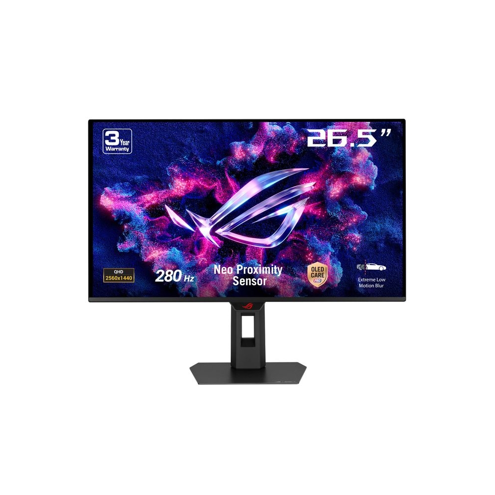ASUS ROG Strix XG27ACDMS, 26.5" QD-OLED Gaming Monitor (2560 x 1440), 0.03ms Response Time, 280Hz, Compatible with G-Sync, USB Type-C, HDMI, DisplayPort, DisplayWidget Center, Black