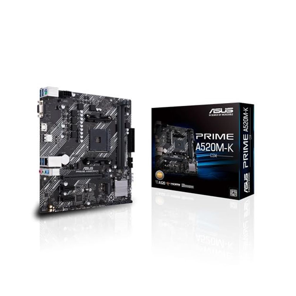 ASUS Prime A520M-K/CSM AMD A520 (Ryzen AM4) Micro ATX Motherboard with M.2 Support, 1 Gb Ethernet, HDMI/D-Sub, SATA 6 Gbps, USB 3.2 Gen 1 Type-A