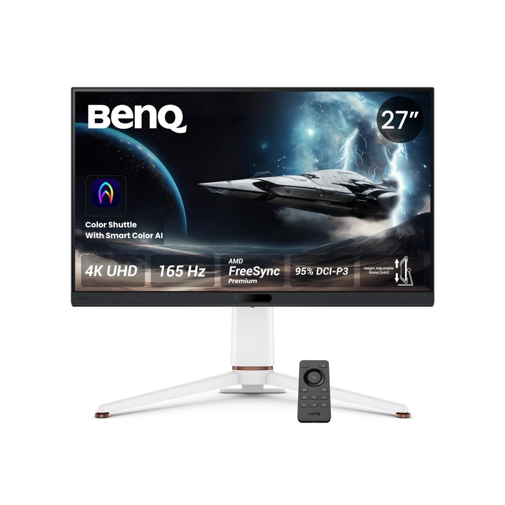 BenQ MOBIUZ EX271U 27” 4K UHD 165Hz Gaming Monitor, 1ms GtG, AMD FreesSync Premium, DP 1.4, HDMI 2.1, 65W USB-C, 95% P3, Height Adjust, eARC (7.1 Channel), KVM,AI Color Adjustment, Remote Controller