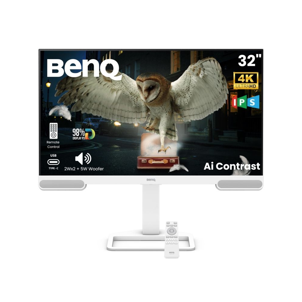 BenQ EW3290U 31.5” 4K UHD 3840x2160 Entertainment Monitor with 98% P3| Remote Control| AI Contrast| Built-in 2.1 Channel Speakers with Woofer| USB-C (65W PD)| 3xHDMI|USB Hub| Ergonomic| Eye-Care