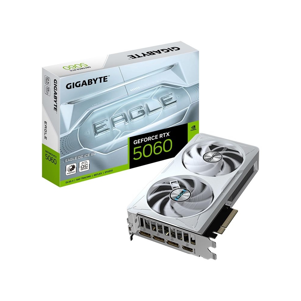 Gigabyte GeForce RTX 5060 Eagle OC Ice 8G Graphics Card - 8GB GDDR7, 128bit, PCI-E 5.0, 2550 MHz Core Frequency, 3 x DisplayPort, 1 x HDMI, GV-N5060EAGLEOC ICE-8GD
