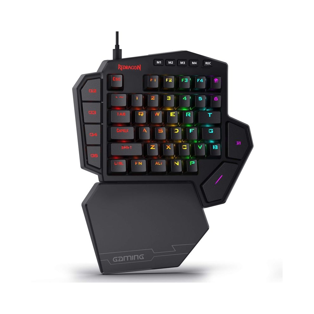 Redragon Store Wireless K585 DITI One-Handed RGB Mechanical Gaming Keyboard, Blue Switches, Type-C Professional Gaming Keypad with 7 Onboard Macro Keys, Detachable Wrist Rest, 42 Keys