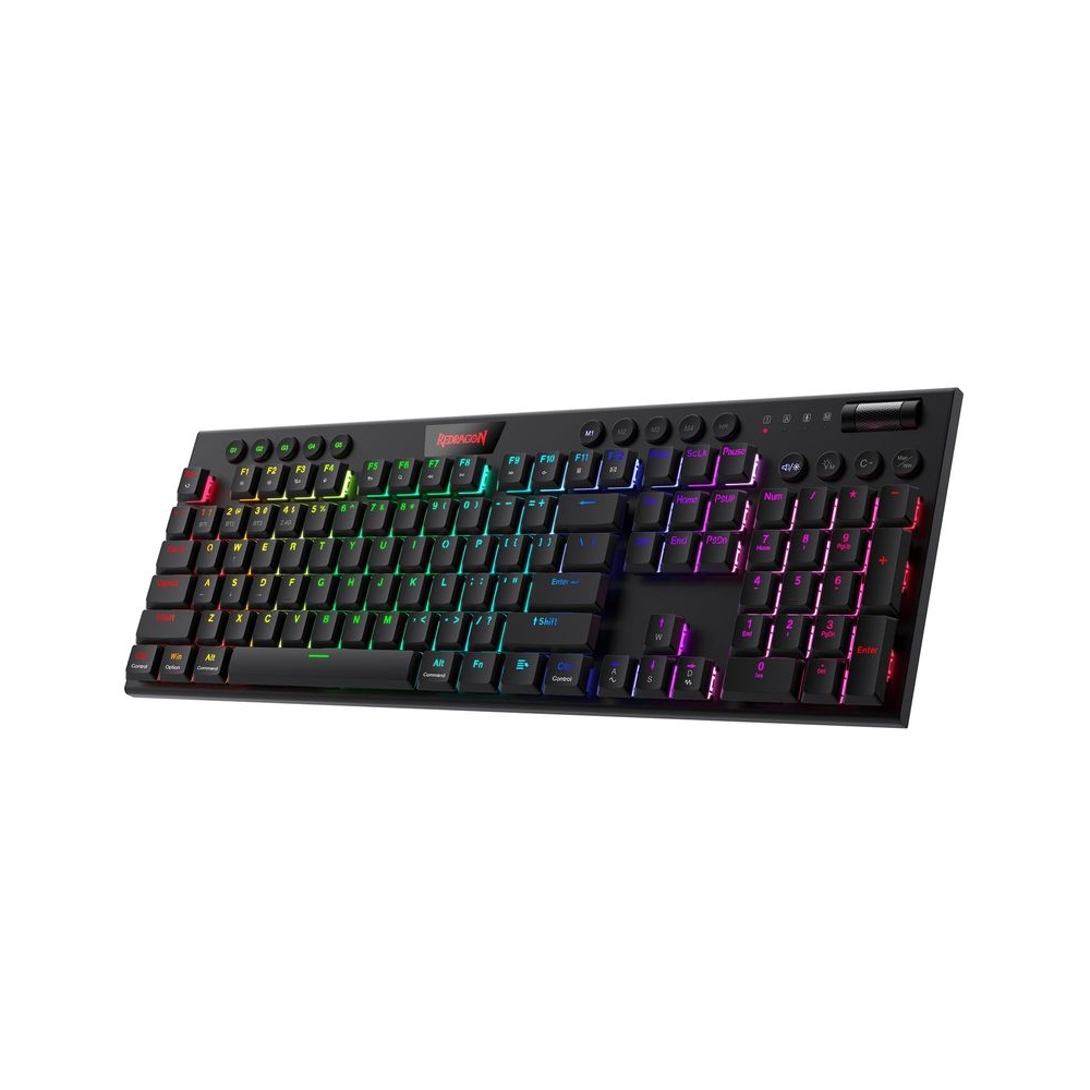 Redragon K618 Horus Wireless RGB Mechanical Keyboard, Bluetooth/2.4Ghz/Wired Tri-Mode Ultra-Thin Low Profile Gaming Keyboard w/No-Lag Cordless Connection, Dedicated Media Control & Linear Red Switch