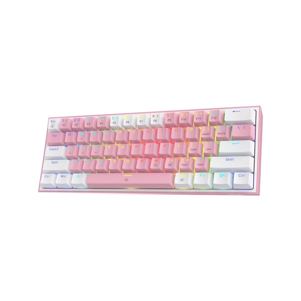 Redragon K617 Fizz 60% Wired RGB Gaming Keyboard, 61 Keys Compact Mechanical Keyboard w/White and Pink Color Keycaps, Linear Red Switch, Pro Driver/Software Supported