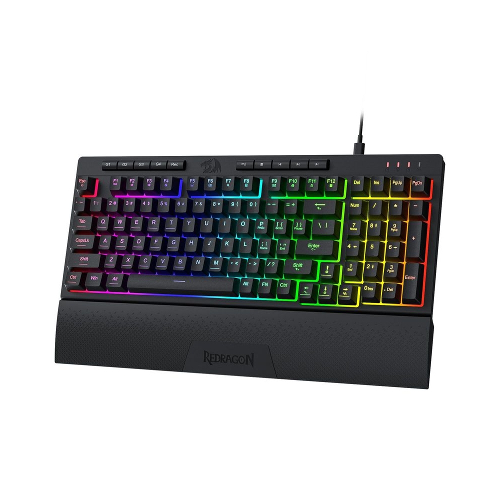 Redragon K515 Shiva RGB Membrane Gaming Keyboard, 98 Keys Mechanical Feel Keyboard with Linear Switch, On-Board Macro & Multimedia Keys, Removable Wrist Rest, Software Supported