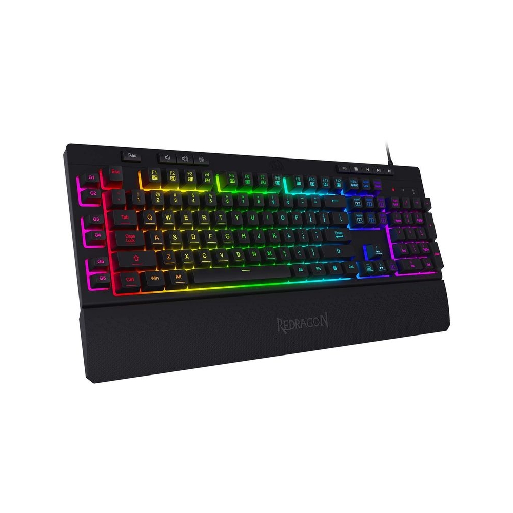 Redragon K512 USB Shiva RGB Backlit Membrane Gaming Keyboard with Multimedia Keys, Quiet Mechanical Feeling, 6 Extra On-Board Macro Keys, Dedicated Media Control, Detachable Wrist Rest, Black