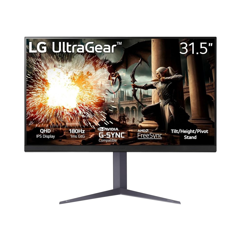 LG 32GS75Q 32 Inch QHD (2560x1440) IPS Ultragear Gaming Monitor, 180Hz, 1ms, DisplayHDR 400, NVIDIA G-SYNC Compatible, AMD FreeSync, HDR10, Tilt/Height/Pivot Stand, HDMI, DisplayPort, Black Colour