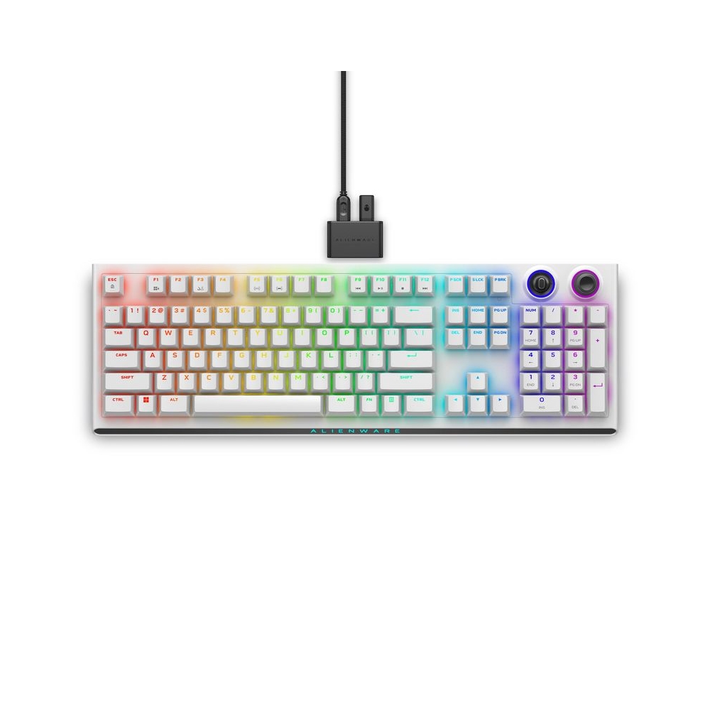 Alienware AW920K Tri-Mode Wireless Gaming Keyboard - Rechargeable, Wireless/Wired, Magnetic Snap-on Charging, Programmable Rocker Switch and Dial, AlienFX per-Key RGB - Lunar Light