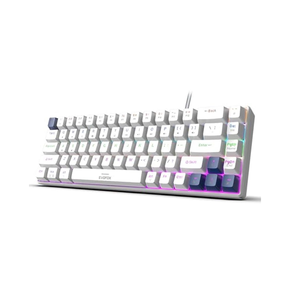 EvoFox Katana S Mini Wired Mechanical Keyboard | Hot-Swappable Silent Red Switches | 68-Key Compact Layout | Vivid Rainbow Backlighting | 1000Hz Polling Rate, All Keys Anti-Ghosting (White)