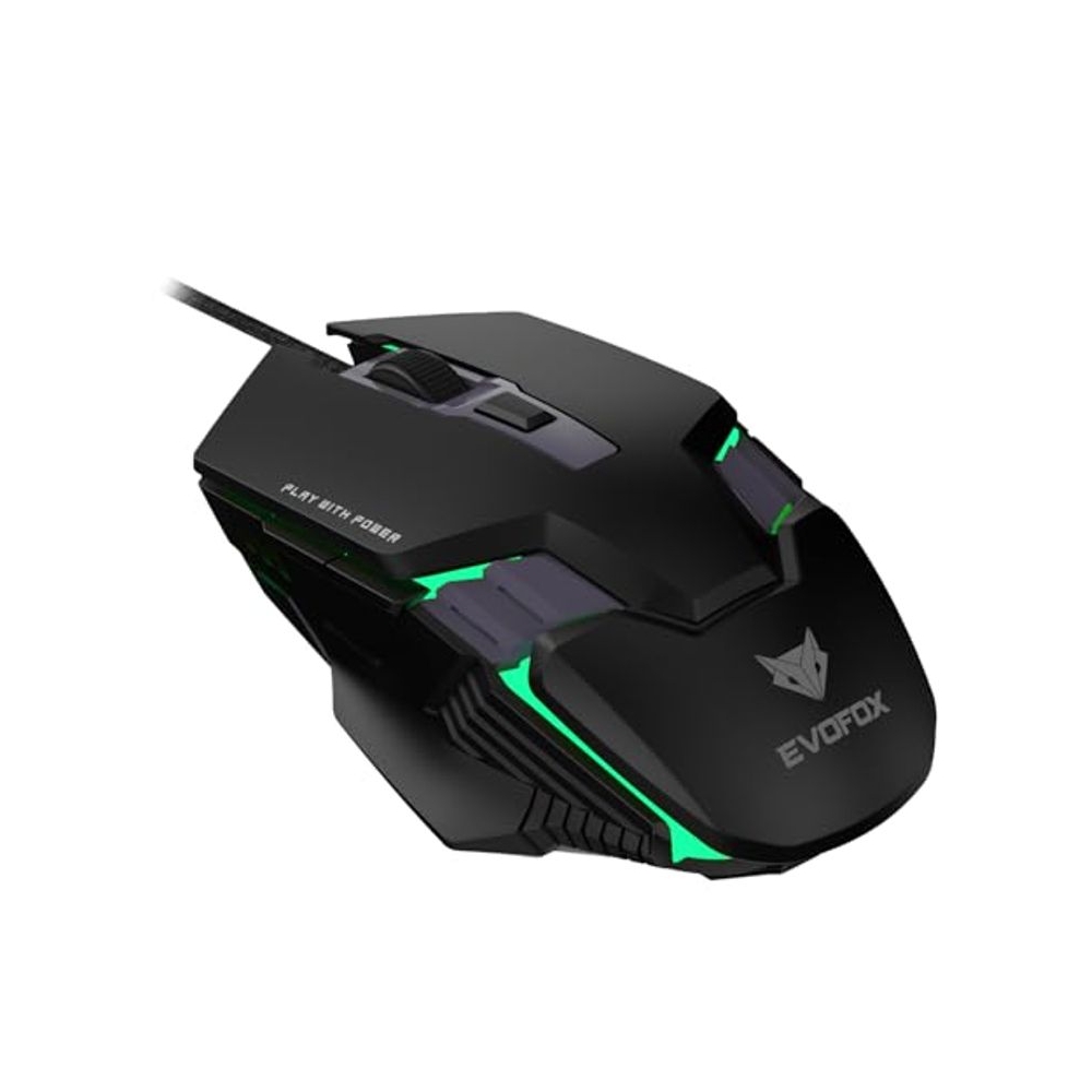 EvoFox Starter Series Spectre USB Wired Gaming Mouse with Upto 3600 DPI Gaming Sensor | 6 Buttons Design | Upto 7 Million Clicks | 7 Colours Rainbow Lighting | 1.5m Braided Cable (Black)