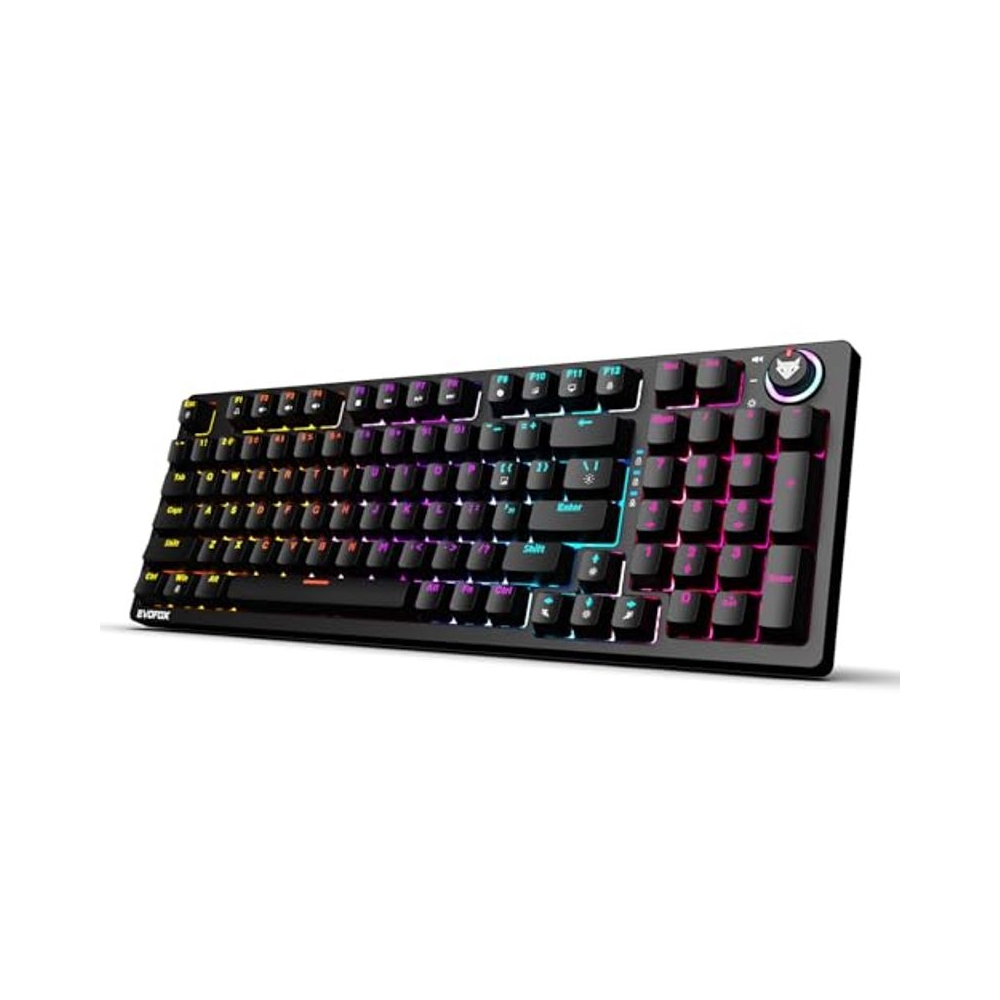 EvoFox Katana X2 FS Mechanical Gaming Keyboard | 3‑Pin Replaceable Clicky Blue Switches, Dynamic Backlighting, All Keys Anti‑Ghosting, Volume Knob, Copilot, Xbox Gamebar, Screenshot & More (Black)