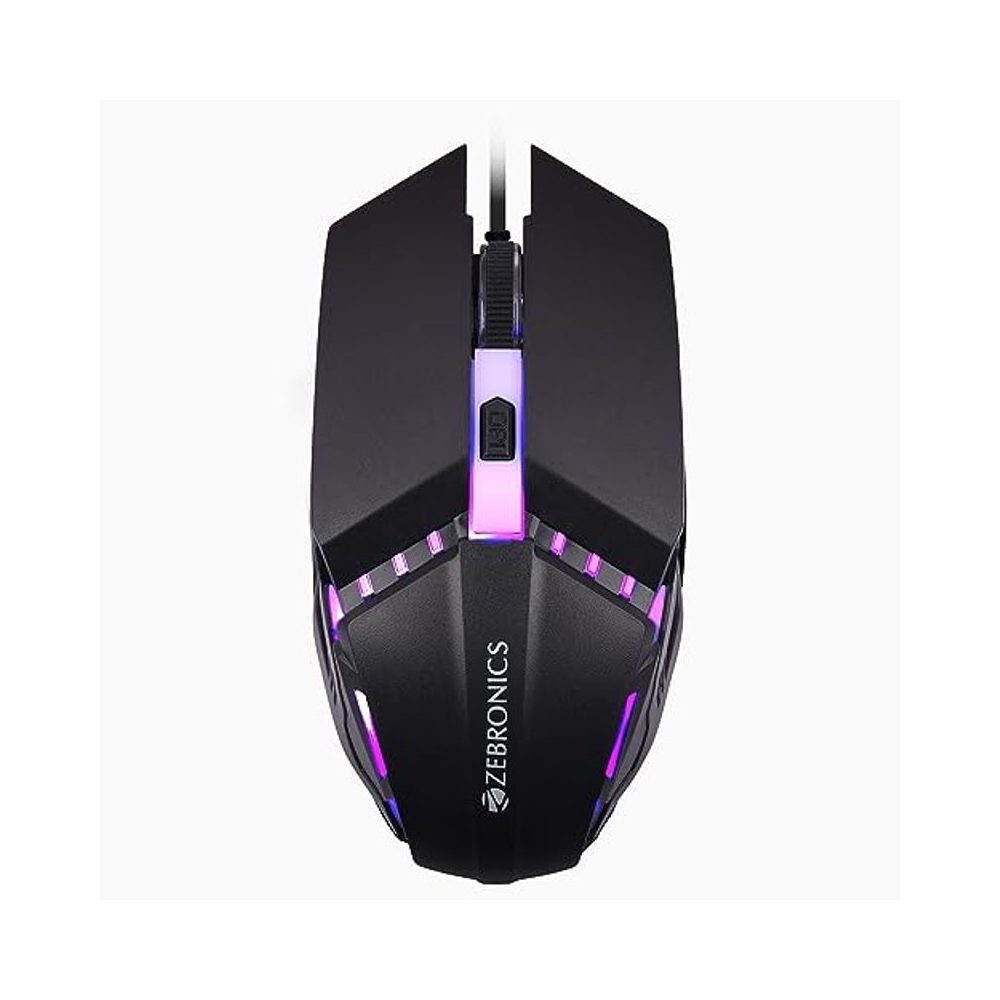 ZEBRONICS PHERO Wired Gaming Mouse with up to 1600 DPI, Rainbow LED Lights, DPI Switch, High Precision, Plug & Play, 4 Buttons