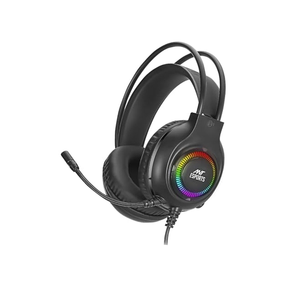 Ant Esports H580 Gaming Headset with Microphone for PS4 PC Xbox one PS5 Switch Laptop, Over Ear Headphones Wired with Noise Cancelling Mic, 3.5m Audio Jack, 50mm Stereo Drivers, Led Light – Black