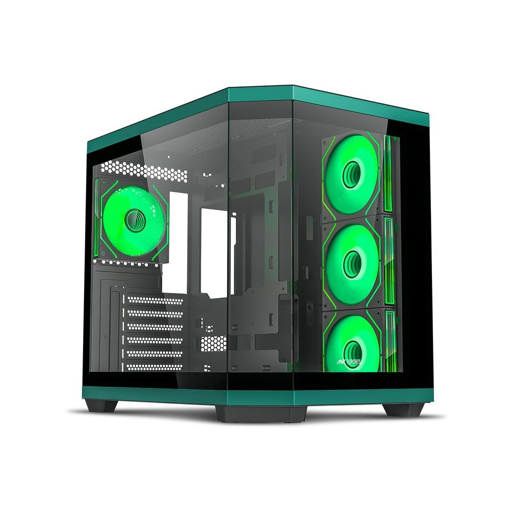 Ant Esports Crystal X11 Mid-Tower High End Computer Case/Gaming Cabinet - Green Black | Support ATX, Micro-ATX, Mini-ITX | Pre-Installed 4 x 120 mm ARGB Fan