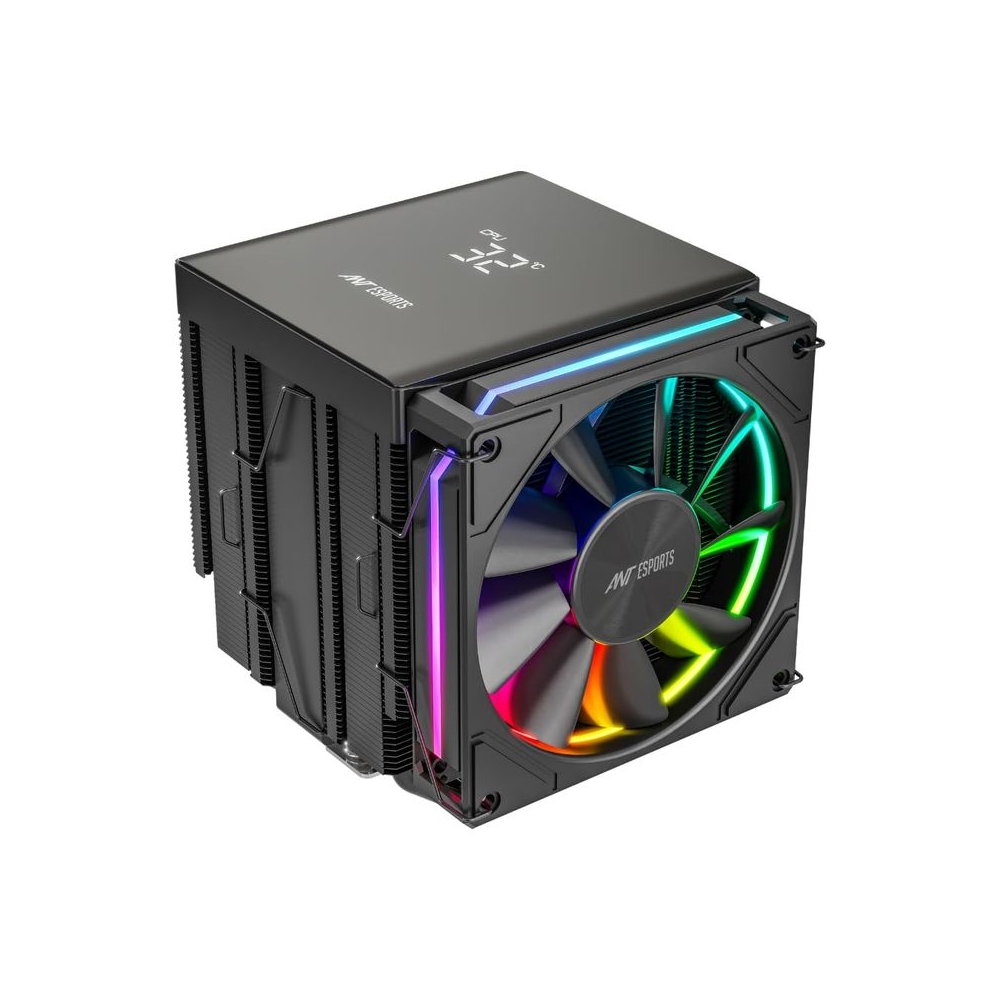 Ant Esports V8 Digital CPU Air Cooler CPU Fan with LED Temperature Display & ARGB|2x120mm FANs| Support Intel - LGA1851 / 1700/1200 AMD - AM5 / AM4