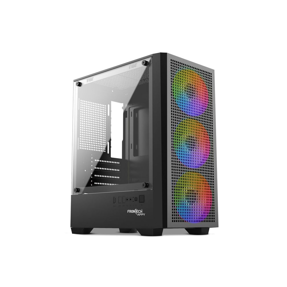 Frontech Appy Gaming Computer Cabinet – Tempered Glass Side Panel, 3x120mm Pre-Installed LED Fans, Mini-HTX/Micro-ATX Support, USB 3.0, HD Audio, Washable Dust Filter (FT-4389)